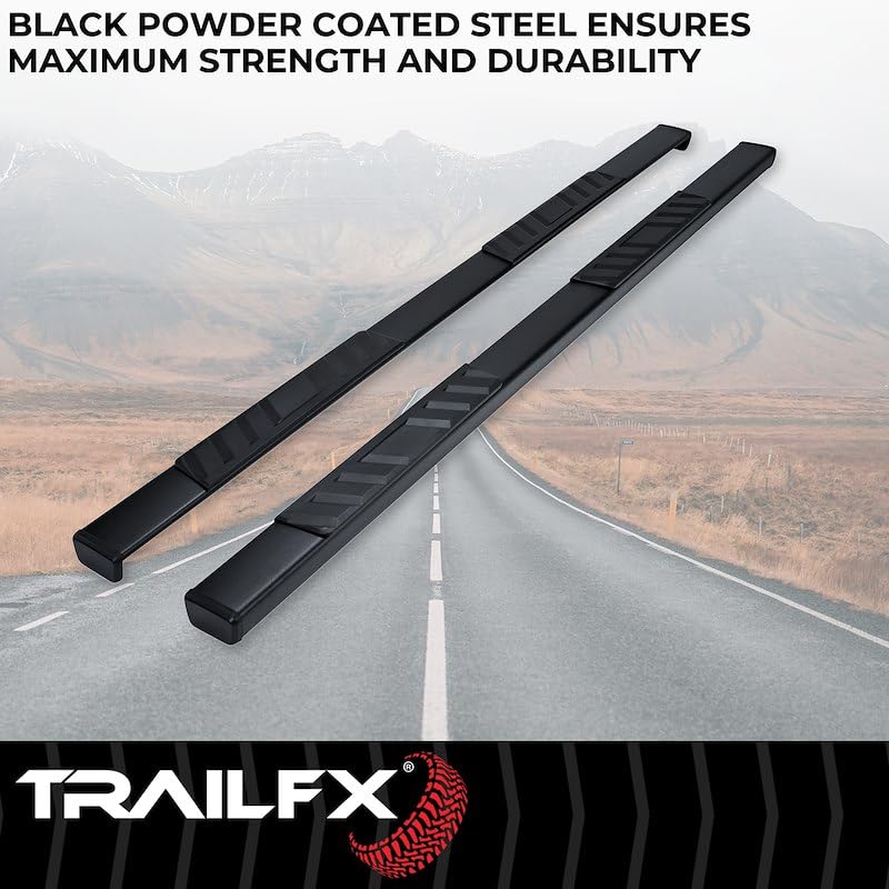 Trailfx Step Bars 4 Inch Trapezoid Fits 2007-2018 Chevrolet Silverado 1500 with Step Pads Black Matte Powder-Coated Steel Rocker Panel Mount Slip-Resistant Set of 2 TrailFX A4001B