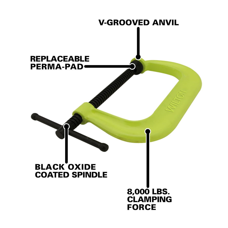 Hi-Vis Wilton C-Clamp, 10-1/8" Opening, 6" Throat, 8000 Lbs. Clamping Force (Model 410-SF)