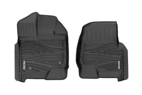 Flex-Fit Rough Country Front Floor Mats for Ford F-150 (2015-25)/Lightning (2022-25)/Raptor (2017-25) Crew Cab - Custom All-Weather Non-Slip TPE Liners w/Spill Saver Lip