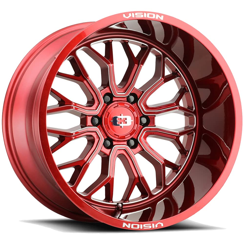 402 RIOT Vision Custom Wheel - 20x9, 12 Offset, 6x135 Bolt Pattern, 87.1mm Hub - Gloss Red with Milled Accents Rim