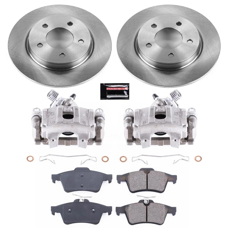 Power Stop Autospecialty KCOE129 Replacement Rear Caliper Kit-Rotors, Ceramic Brake Pads, Calipers For Mazda 3 2004-2013 [Model Specific]