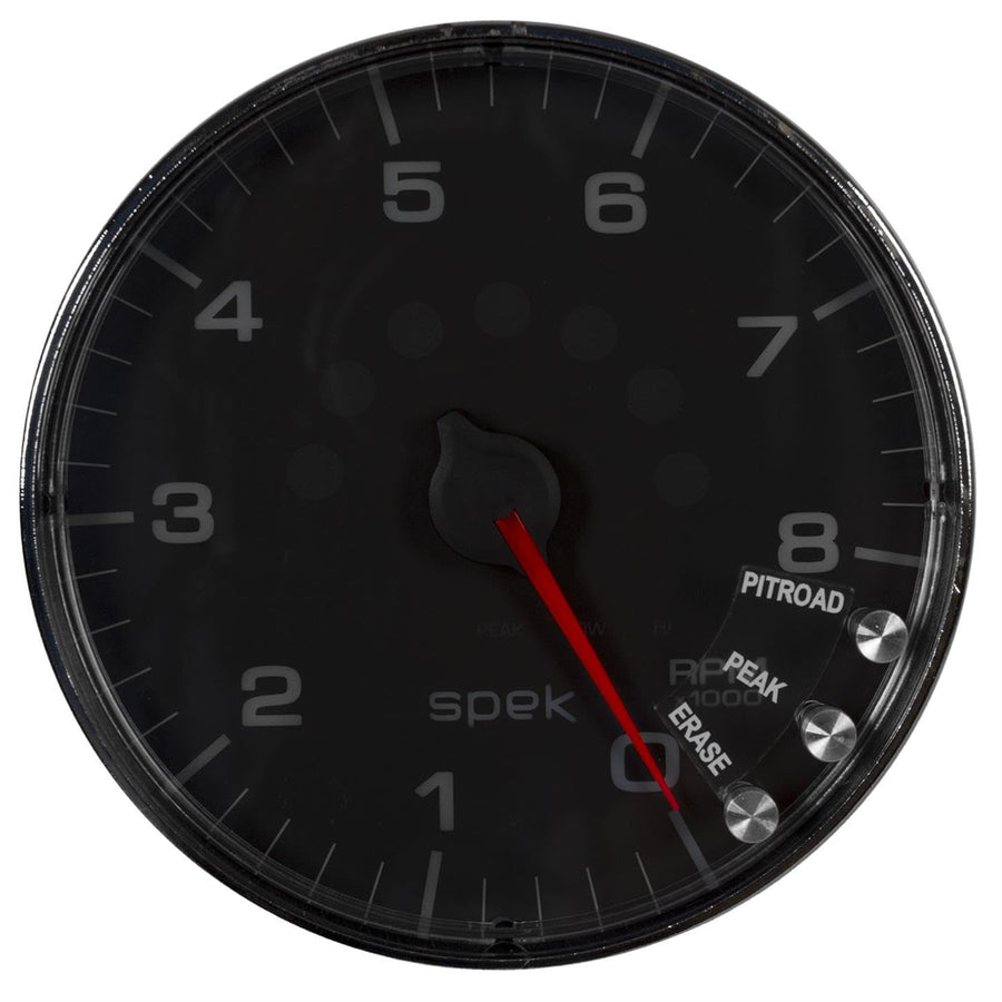 Gauge AUTO METER P238318 Tachometer (Spek-Pro 5", 8K RPM,with Shift Light & Peak Mem, Black/Chrome, Spek-Pro)