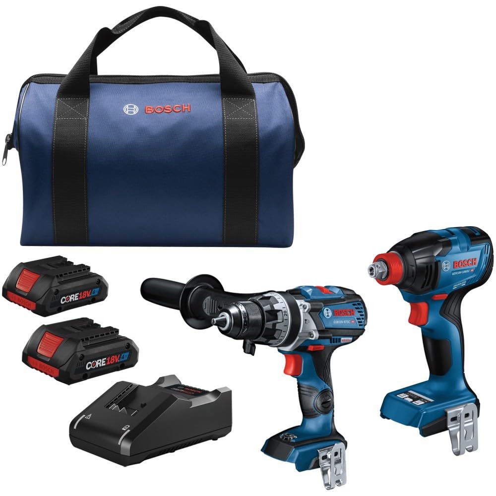 GXL18V-227B25 Bosch 18V 2-Tool Combo Kit with Connected-Ready Two-In-One 1/4 In. Bit/Socket Impact Driver/Wrench, 1/2 In. Hammer Drill/Driver and (2) CORE18V® 4 Ah Advanced Power Batteries
