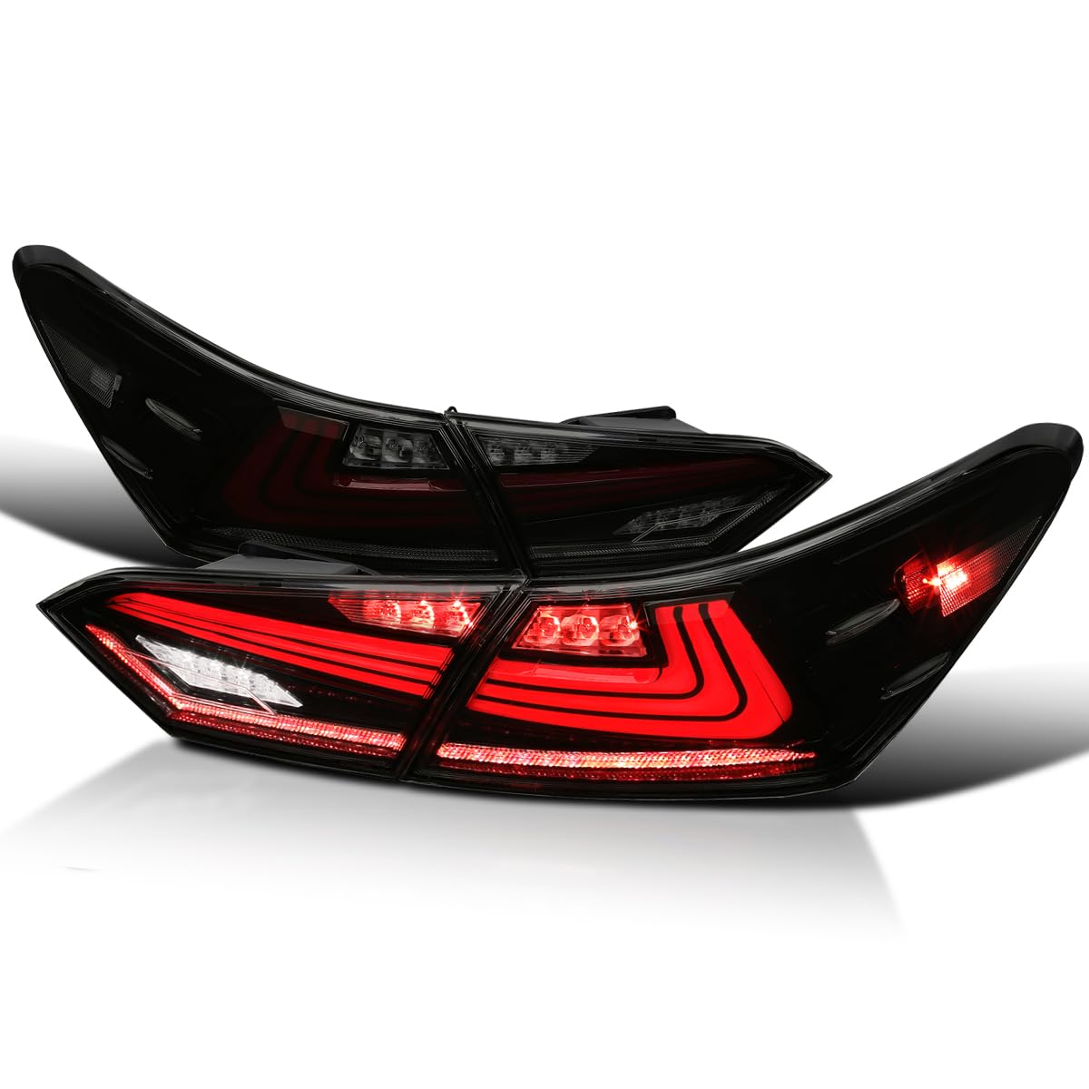 Glossy Black Smoke SPEC-D TUNING Sequential Tail Lights w/LED Turn Signal and Startup Animation Compatible with 2018-2022 Toyota Camry, Left + Right Pair Assembly