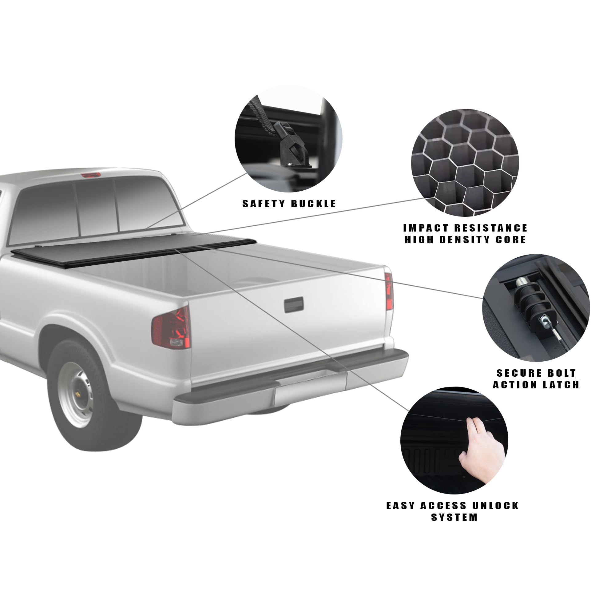 CoveRex TFX Series Armordillo USA Low Profile Hard Tri-Fold Truck Bed Tonneau Cover Fits 1994-2003 Chevy S10 GMC S15 Sonoma / 1996-2000 Isuzu Hombre 6 Ft (72") Bed