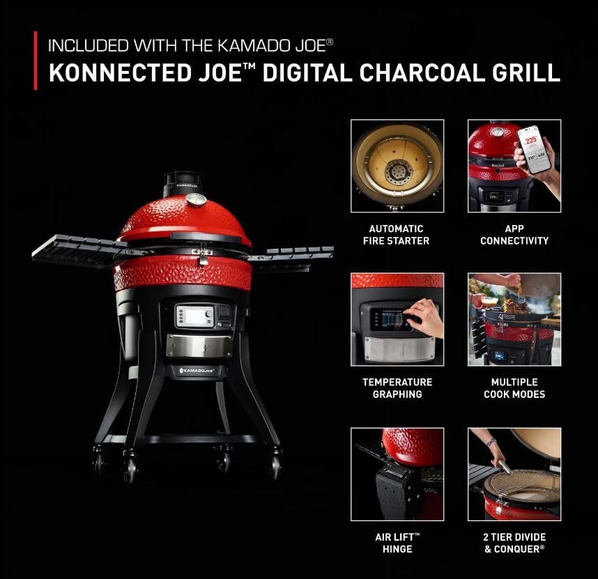 Kamado Joe 18 in. Konnected Joe Digital Charcoal Grill and Smoker with Auto-Ignition and Wi-Fi Temperature Control KJ15041123