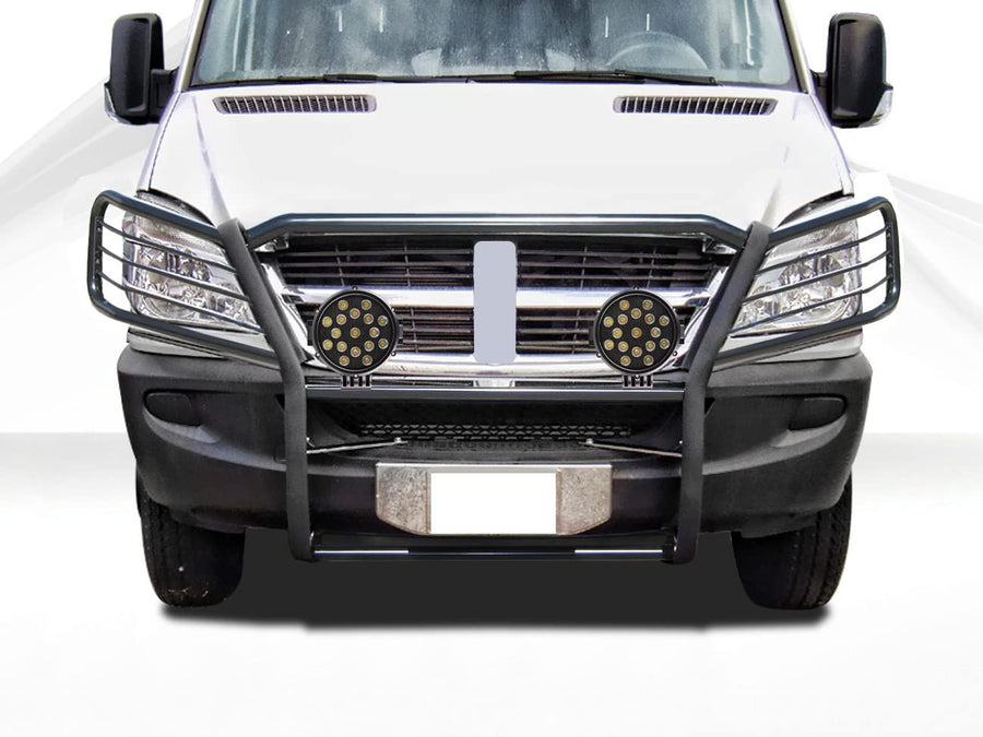 Bumper Guard Black Horse Grille brush Modular W/ pair of 7.0"LED Lights Compatible with 07-09 Dodge-Freightliner Sprinter 2500/3500|07-11-Benz Sprinter|10-18-Benz sprinter 2500/3500-17D502MA-PLB