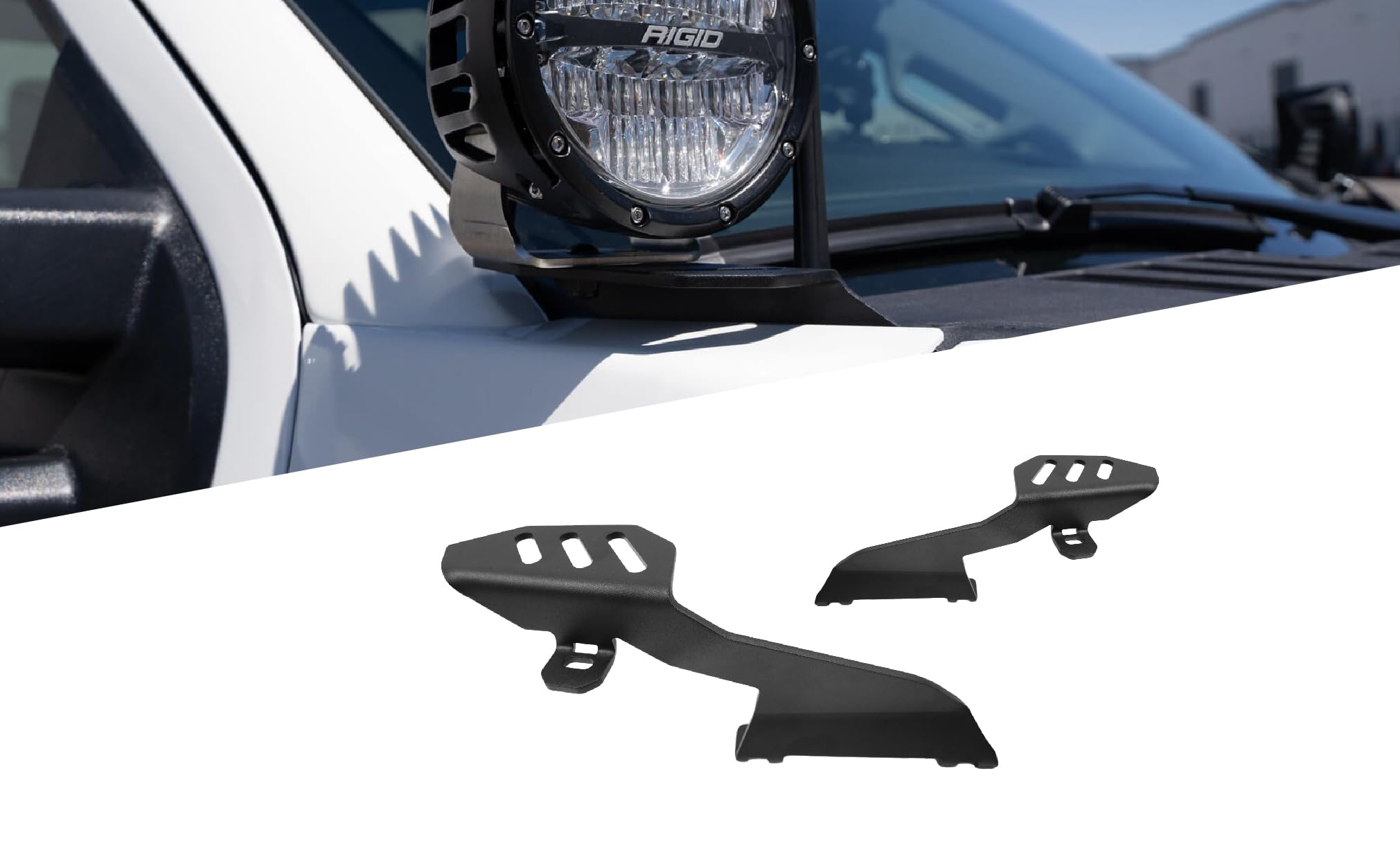 Ditch Light Brackets Addictive Desert Designs for The 2023-2024 Ford F-250 & F-350 | Mounts up to 6” LED Light Pods | Driver/Passenger Side Pair | Installs to Hood Hinge | Made in The USA
