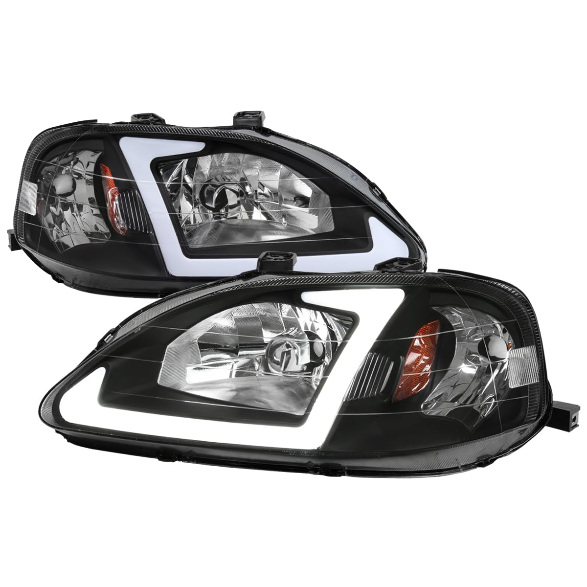 Black Headlights w/LED Tube SPEC-D TUNING Compatible with 1999-2000 Honda Civic EK/EJ/EM