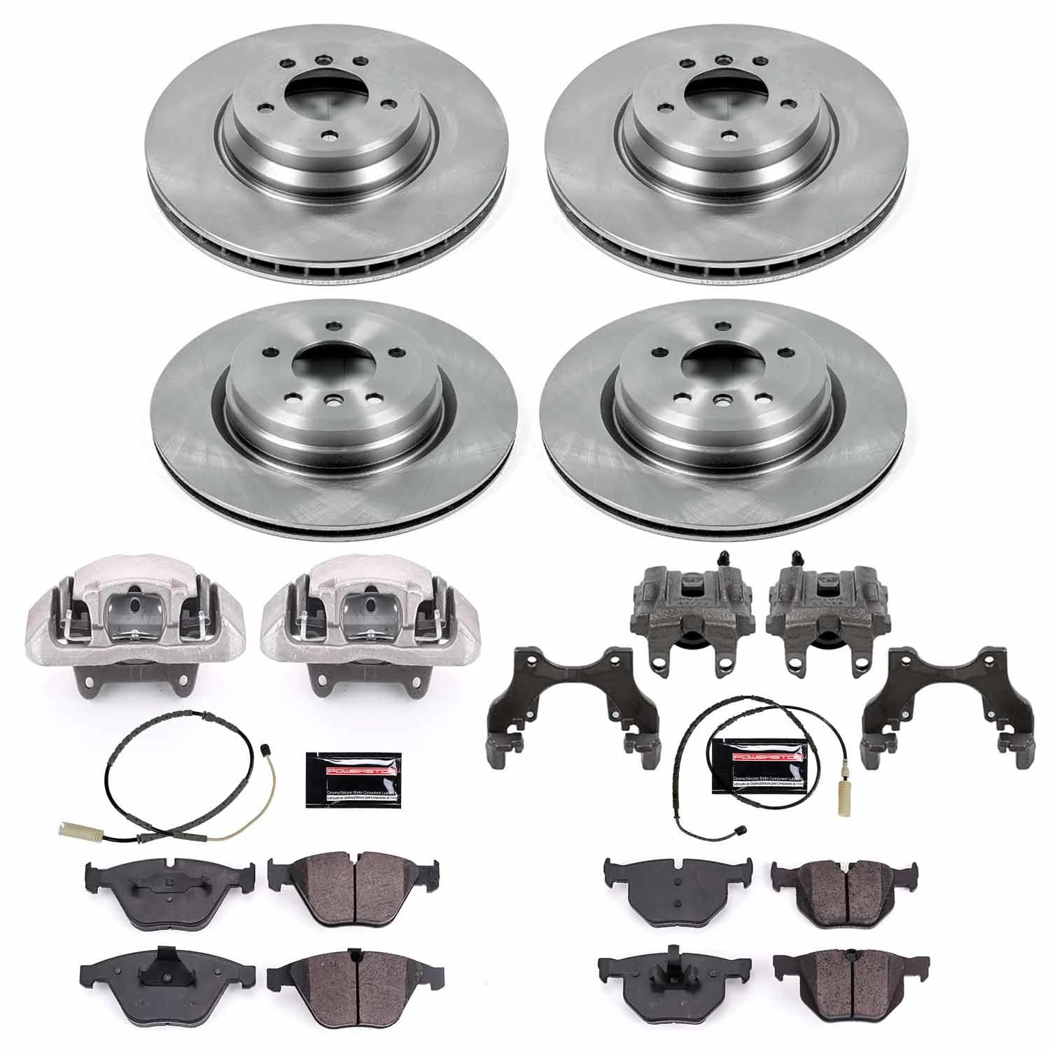 Power Stop KCOE6059 Replacement Autospeciality Front and Rear Caliper Kit- OE Rotors, Ceramic Brake Pads, Calipers For BMW 335i xDrive 2011-2012 [Model Specific]