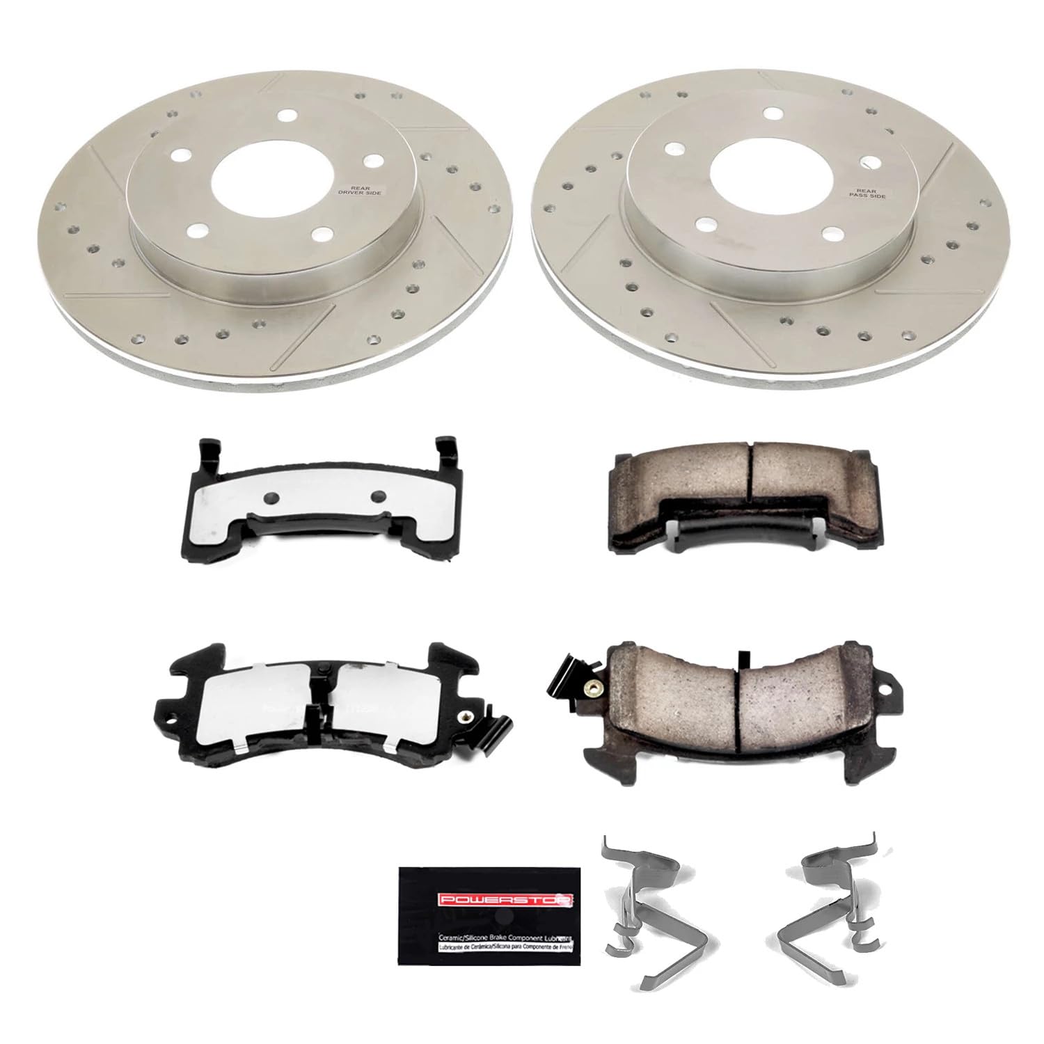 Rear Brake Kit Power Stop For 1979 1980 1981 Pontiac Firebird - Truck & Tow Carbon Fiber Ceramic Brake Pads & Drilled and Slotted Rotors Replacement, K4761-36