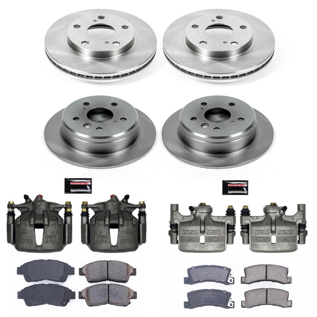 Power Stop KCOE1053 Replacement Autospeciality Front and Rear Caliper Kit- OE Rotors, Ceramic Brake Pads, Calipers For Toyota Camry 1992-1996 [Model Specific]