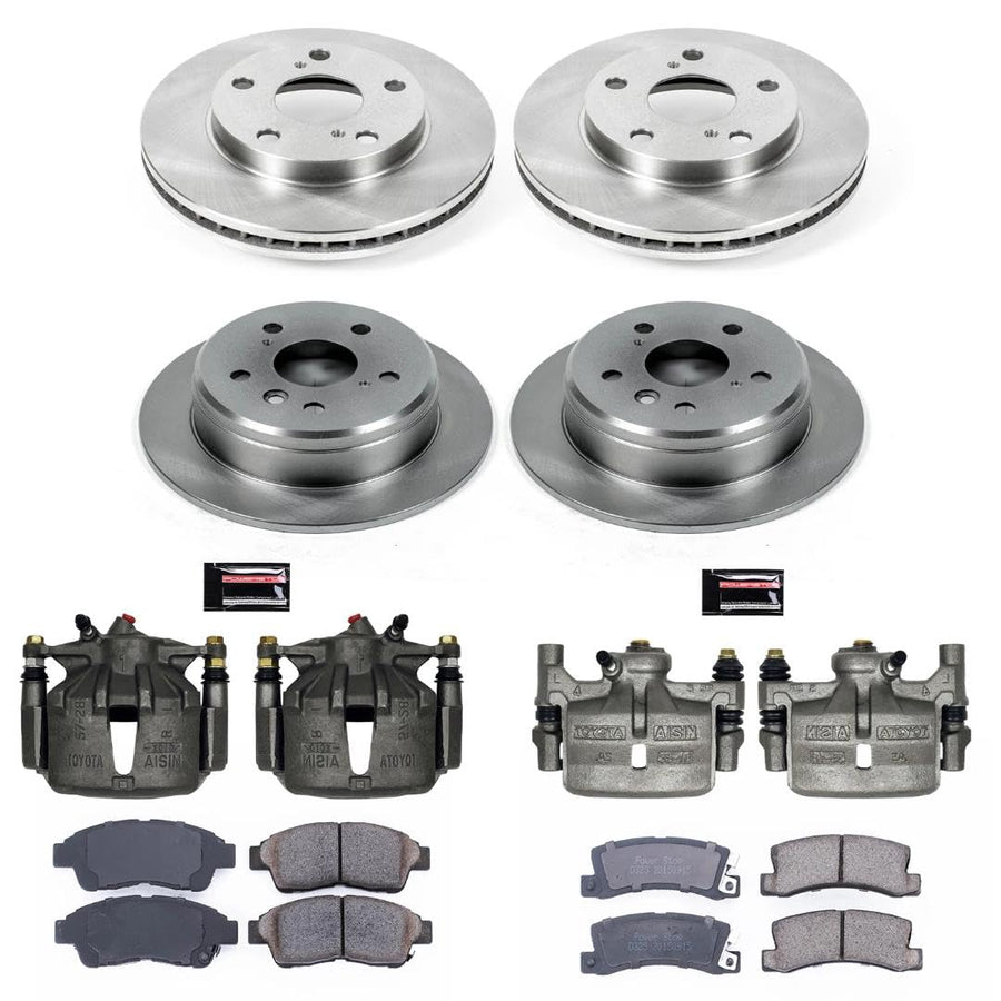 Power Stop KCOE1053 Replacement Autospeciality Front and Rear Caliper Kit- OE Rotors, Ceramic Brake Pads, Calipers For Toyota Camry 1992-1996 [Model Specific]