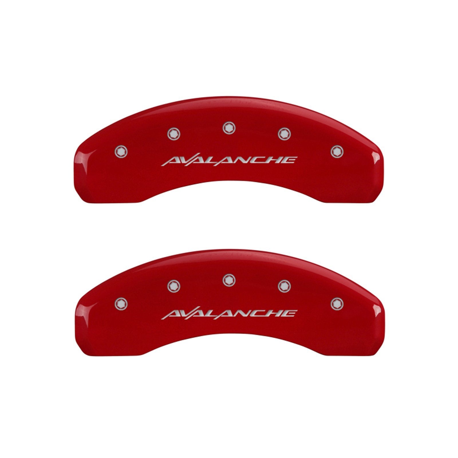 MGP Caliper Covers 'Avalanche' 14004SAVLRD Engraved Caliper Cover with Red Powder Coat Finish and Silver Characters, (Set of 4)