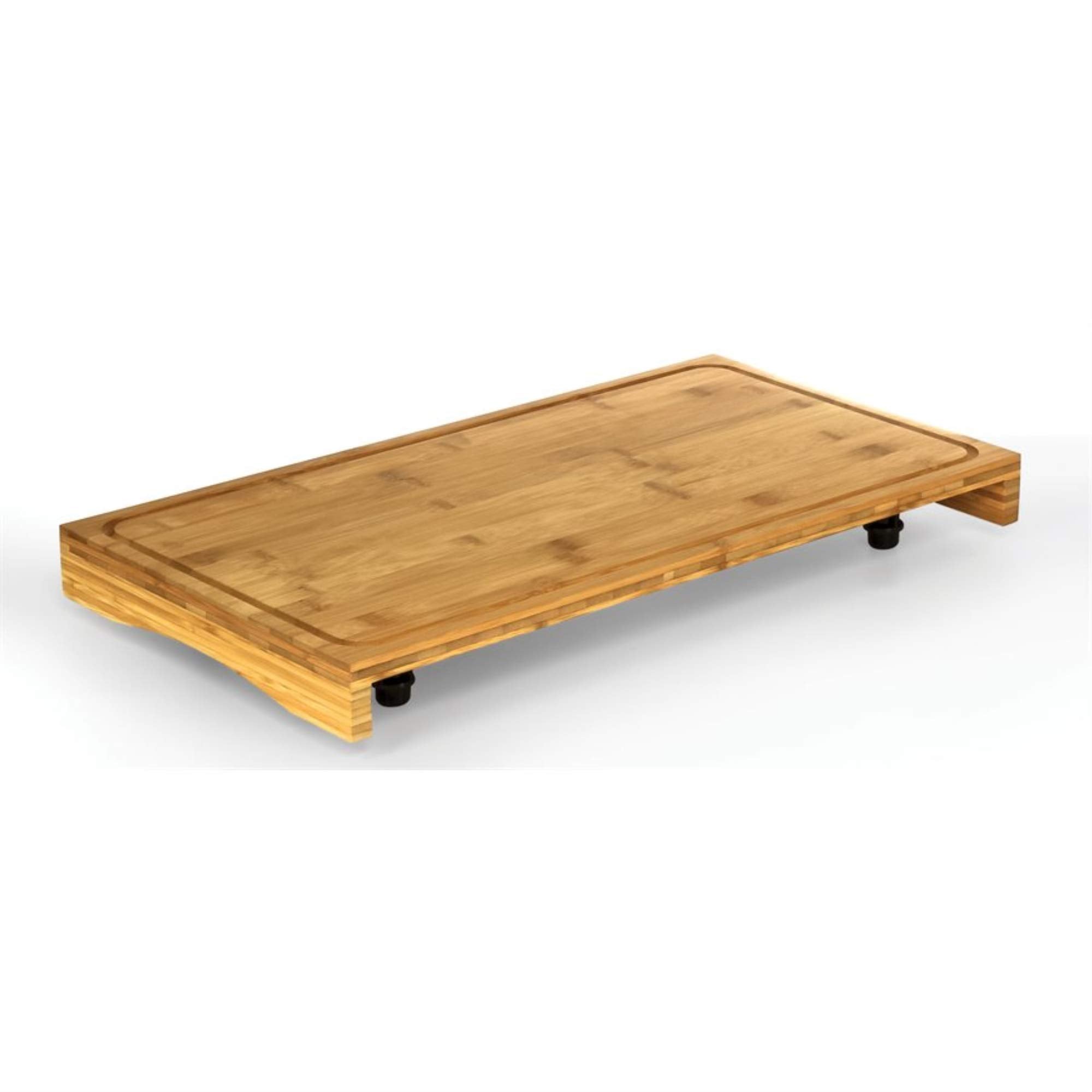 Camco Stove Top Bamboo Work Surface with Adjustable Legs & Built in Juice Groove - Covers Kitchen Workspace to Create Additional 2 Burner (43547)