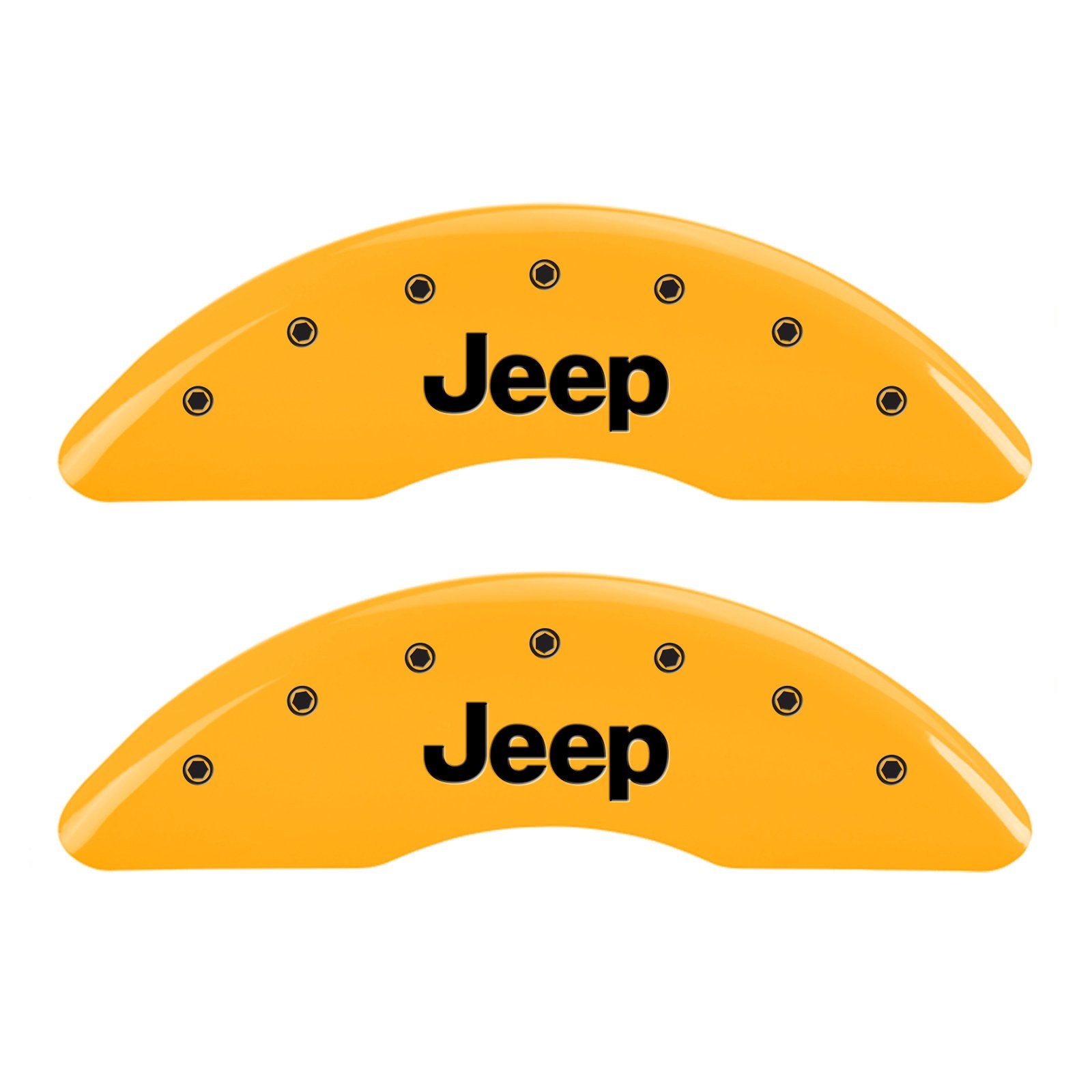 Caliper Covers MGP 42012SJEPYL, Set of 4 (Yellow Engraved Front and Rear: Jeep Powder Coat Finish Black Characters)