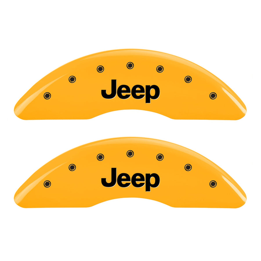 Caliper Covers MGP 42012SJEPYL, Set of 4 (Yellow Engraved Front and Rear: Jeep Powder Coat Finish Black Characters)