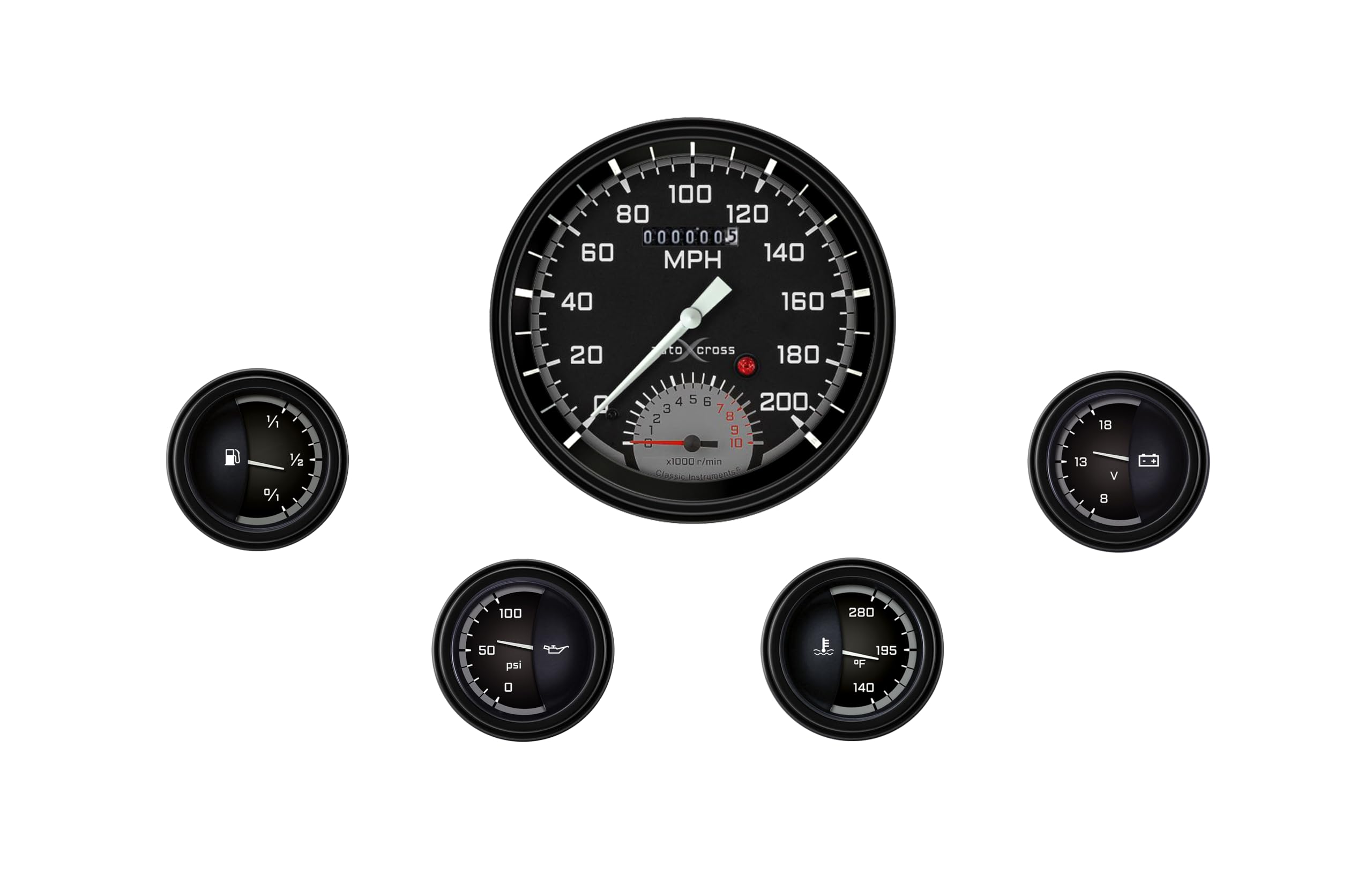 AX65GBLF Classic Instruments Autocross Gray 4 5/8" Speedtachular & 4-2" fotv - GM