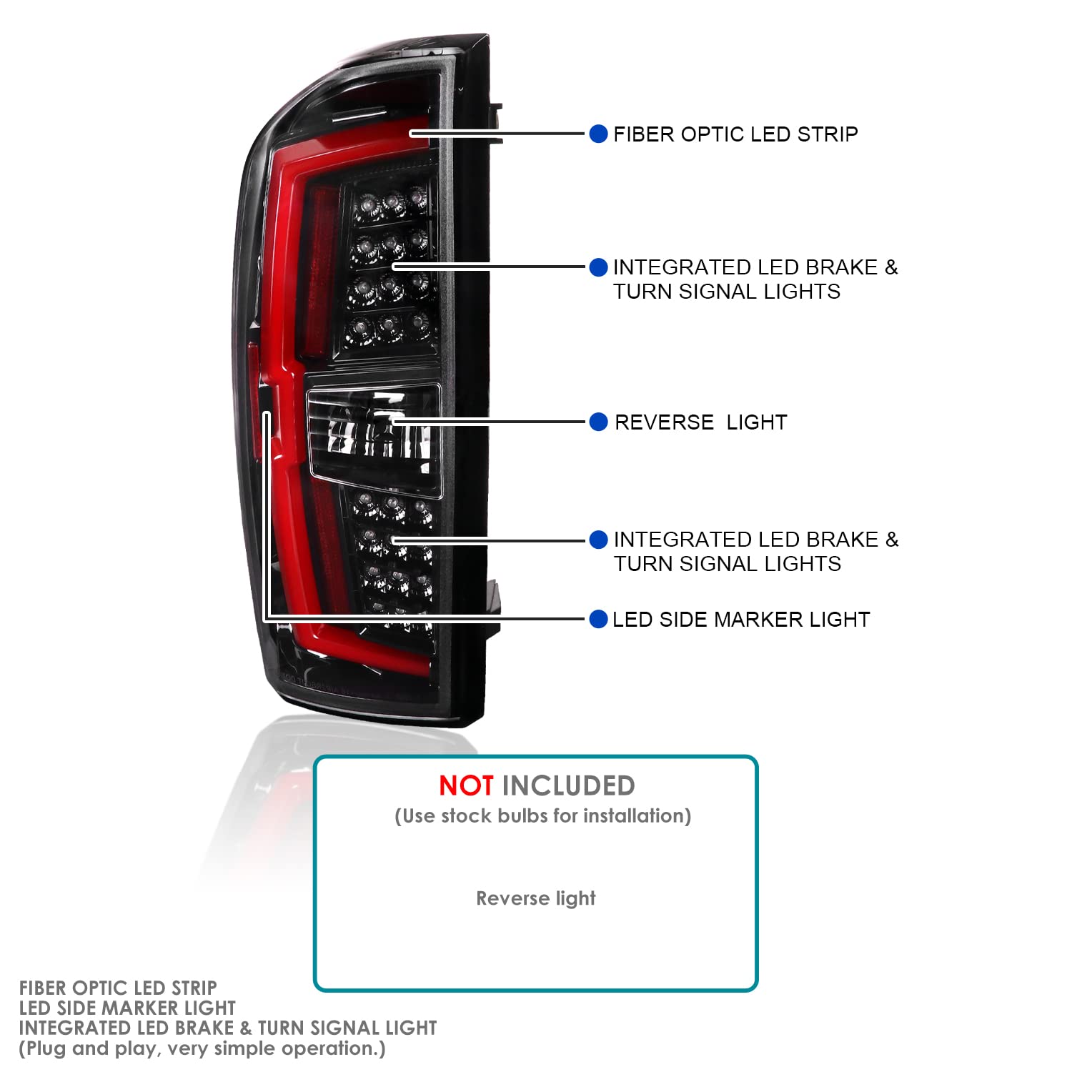 LED Tail Lights SPEC-D TUNING w/Red LED Light Bar Compatible with 2016-2022 Toyota Tacoma, Left + Right Pair Assembly