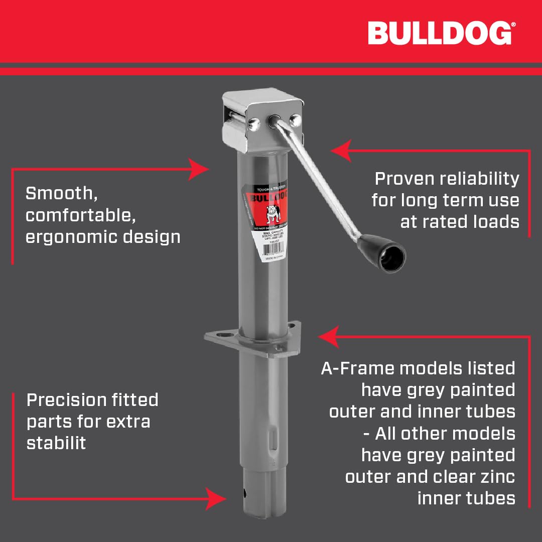 Bulldog Fulton 155157 Round Trailer Jack, A-Frame, 2,000 lbs. Lift Capacity, Sidewind, Bolt-On, 13 Inch Travel