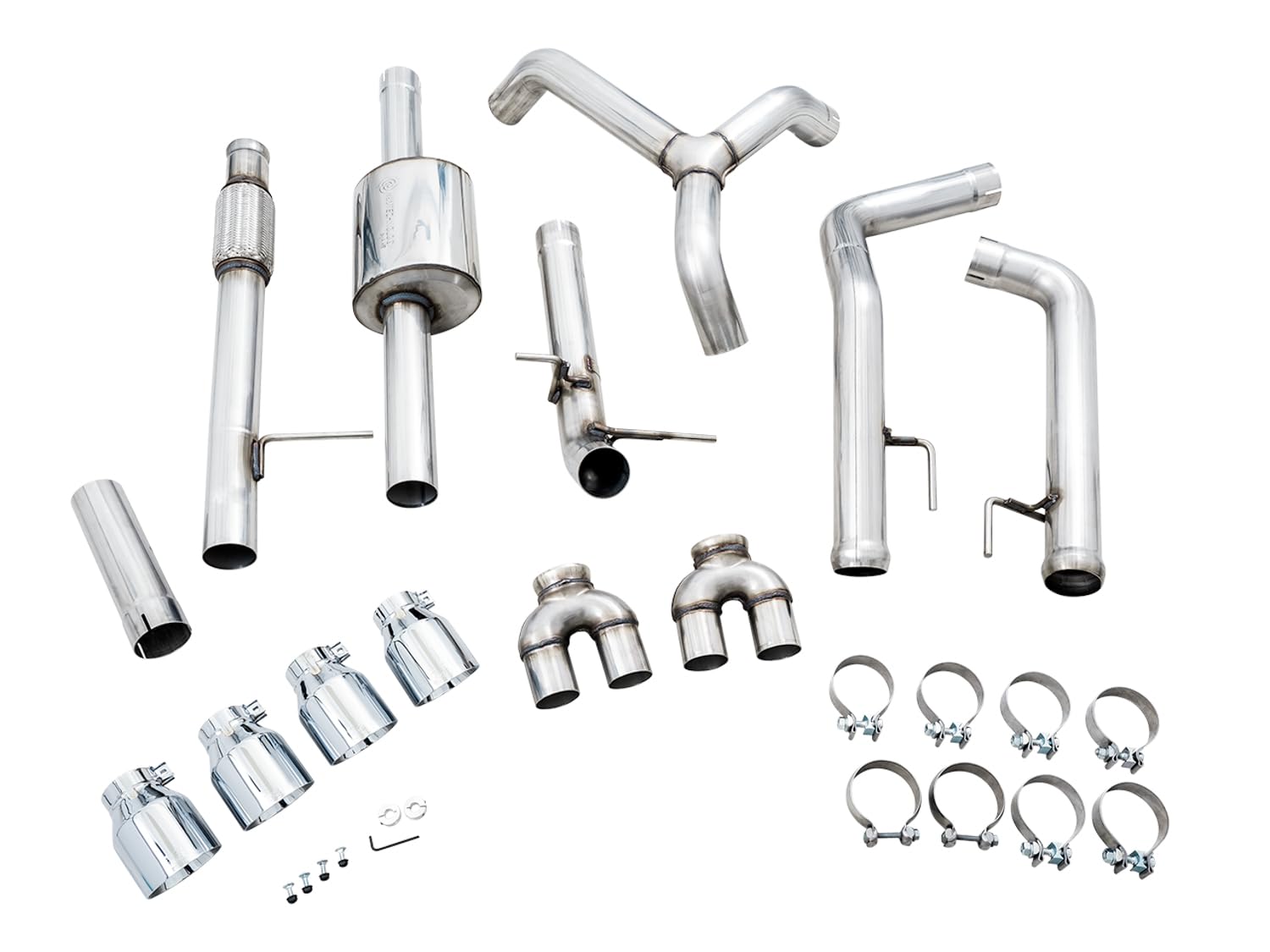 4th Gen AWE Tuning GM 1500 5.3L 0FG Catback Split Rear Exit (w/Bumper Cutouts) - Quad Chrome Tips - 3015-42201