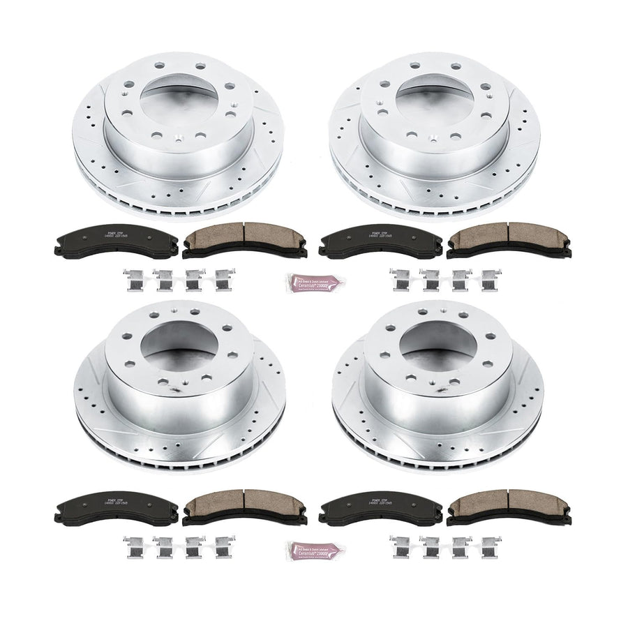 Power Stop K6992 Z23 Carbon Fiber Brake Pads Front and Rear with Drilled and Slotted Brake Rotors Kit For 2015 2016 Silverado Sierra 2500