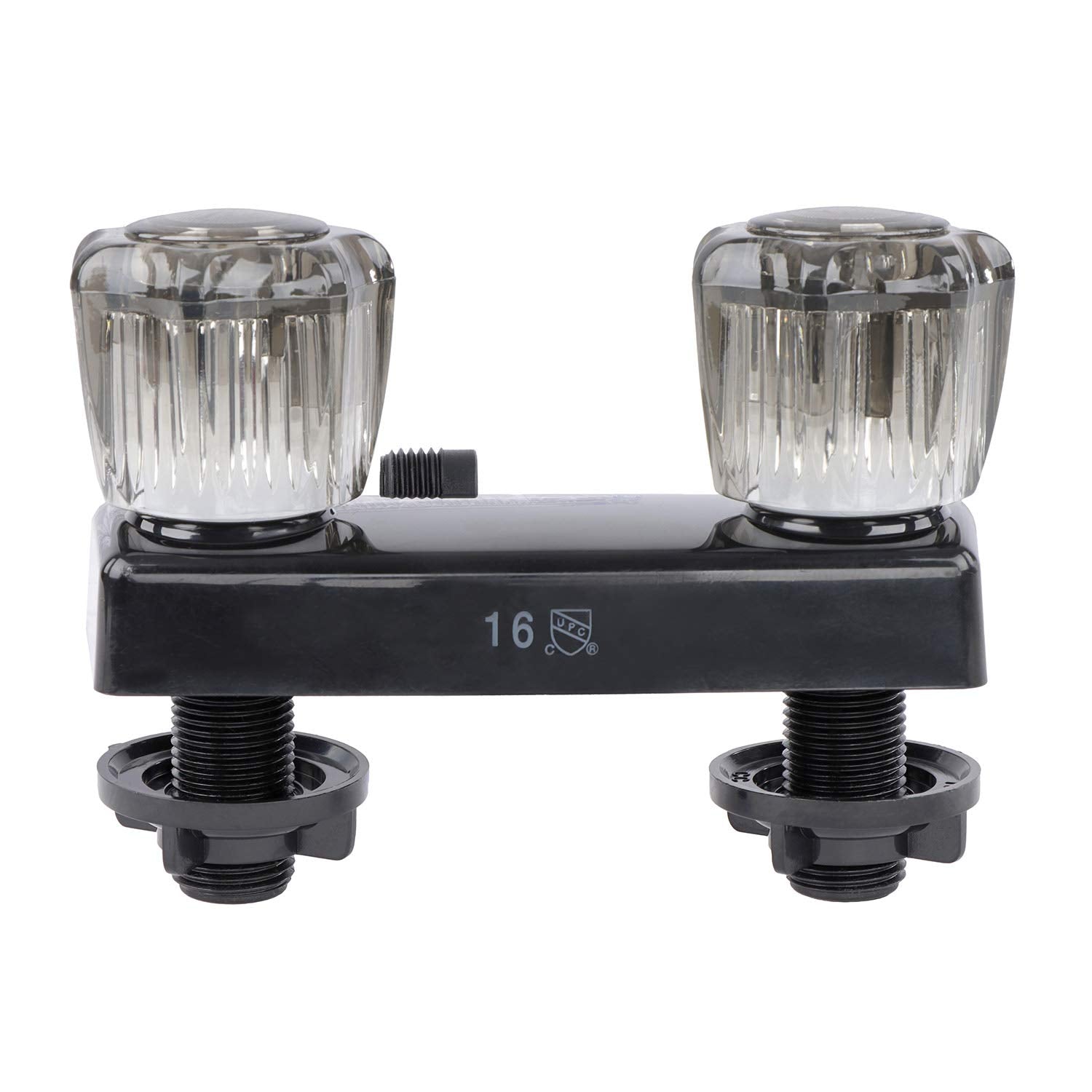 U-YJW9053VBLK-A Empire Faucets 4" Non-Metallic RV Shower Valve with 90° Elbow Vacuum Breaker & Crystal Jewelite Handles - Black Matte