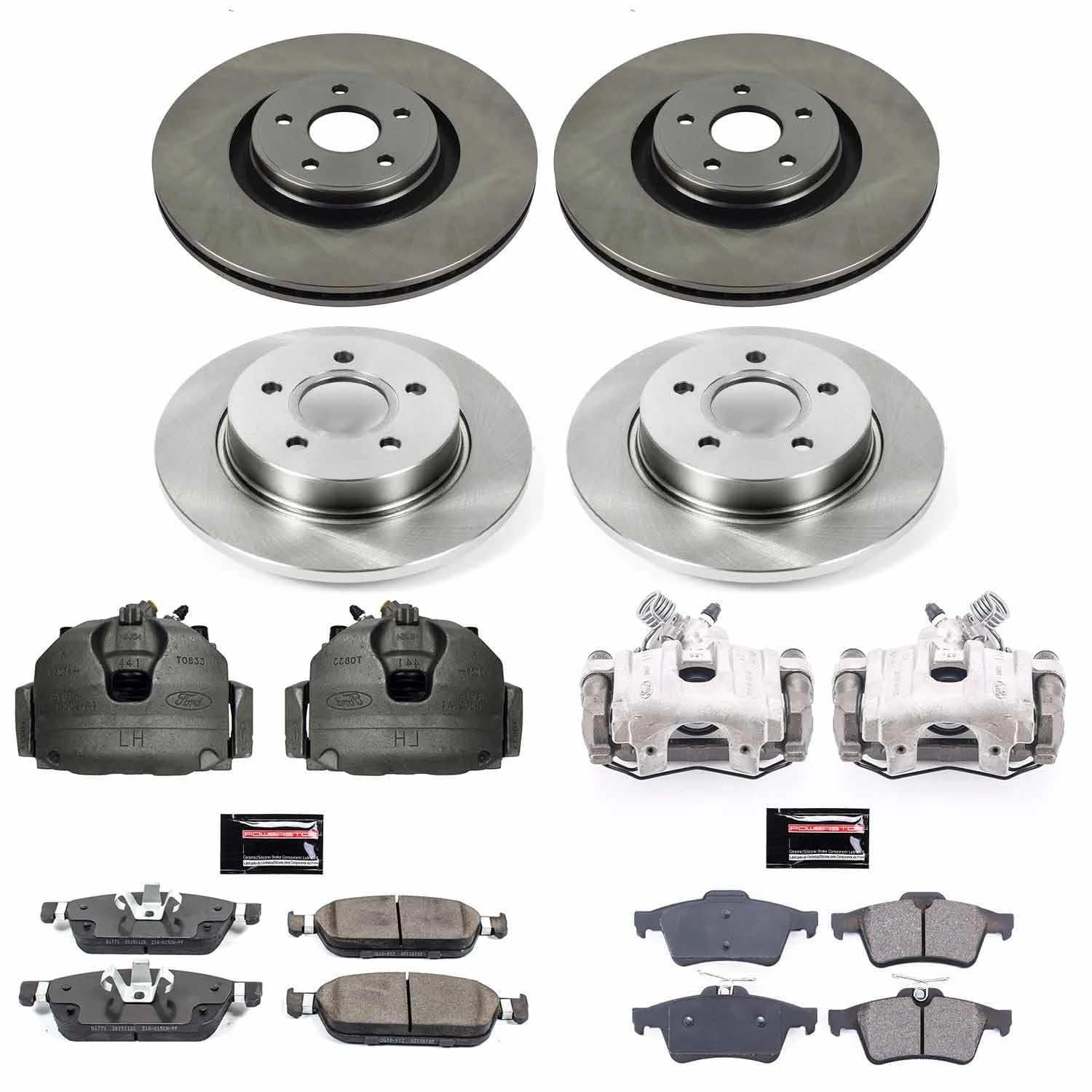 Power Stop KCOE7233 Replacement Autospeciality Front and Rear Caliper Kit- OE Rotors, Ceramic Brake Pads, Calipers For Ford Focus 2015-2018 [Model Specific]