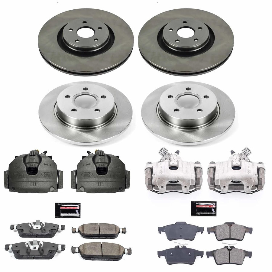 Power Stop KCOE7233 Replacement Autospeciality Front and Rear Caliper Kit- OE Rotors, Ceramic Brake Pads, Calipers For Ford Focus 2015-2018 [Model Specific]