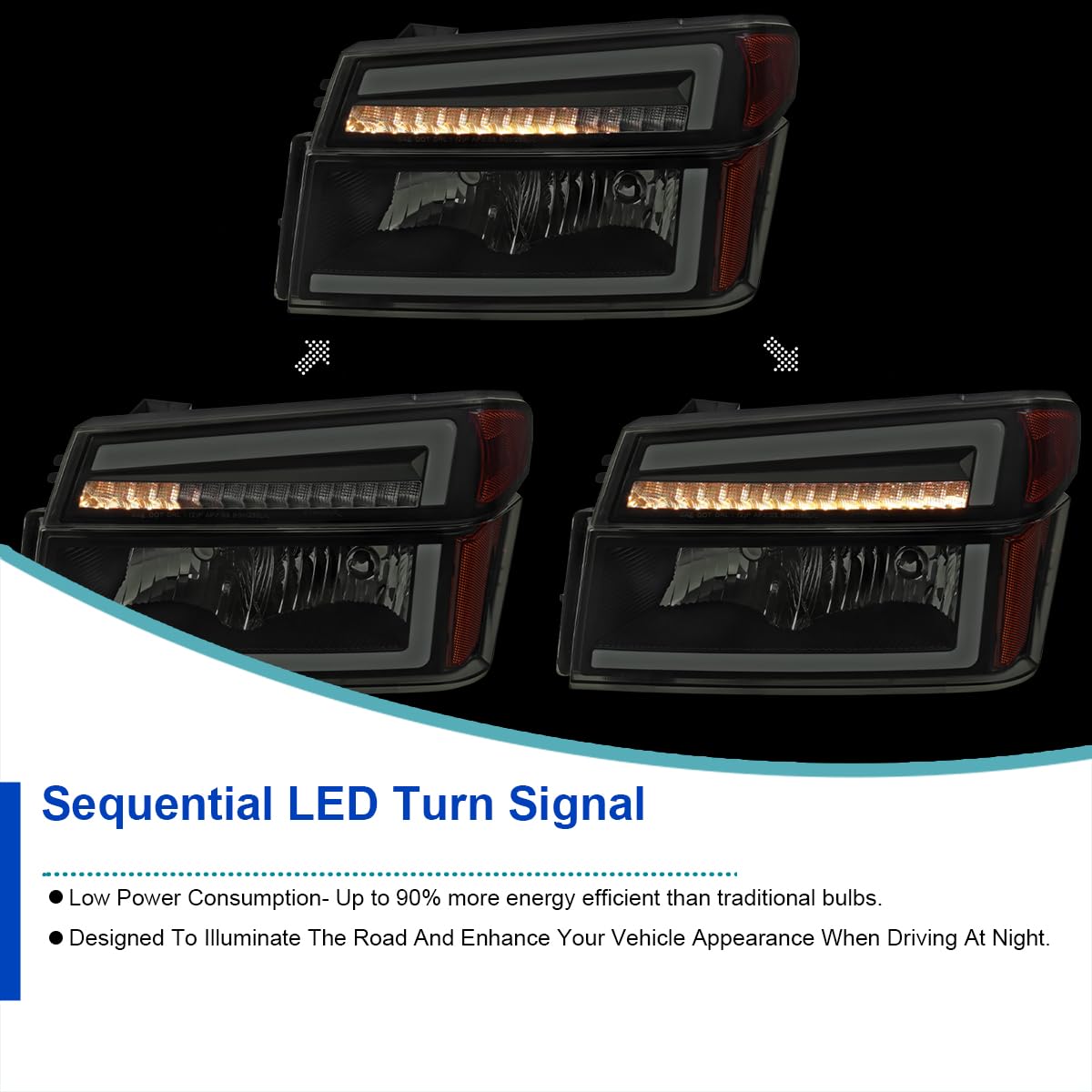 Black Smoke SPEC-D TUNING Headlights + Corner Lights w/LED Tube Compatible with 2004-2012 Chevy Colorado, GMC Canyon Left+Right Head Lamp Assembly