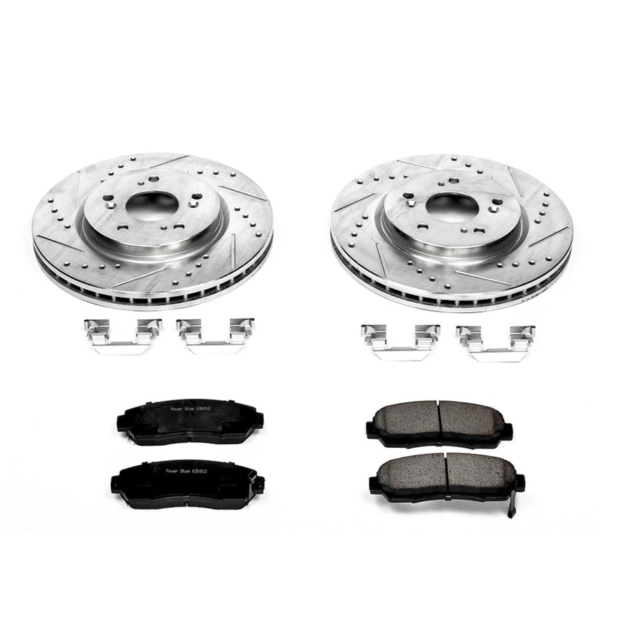 Power Stop K228 Z23 Carbon Fiber Brake Pads with Drilled and Slotted Brake Rotors Kit For 2007-2012 Acura RDX | 2007-2011 Honda CR-V