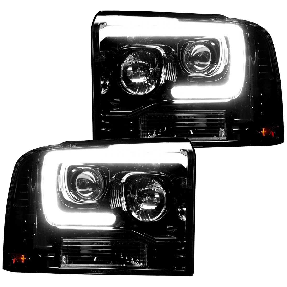 RECON - Projector Headlights Fits 2005-2007 Super Duty (F250 F350 F450 F550) OLED Halos DRL - Smoked Lens