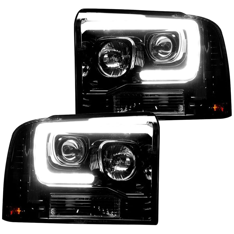 RECON - Projector Headlights Fits 2005-2007 Super Duty (F250 F350 F450 F550) OLED Halos DRL - Smoked Lens