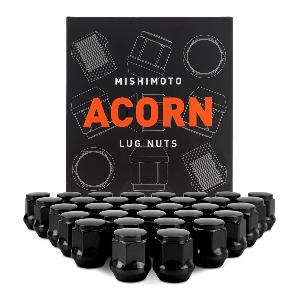 M14x1.5 Mishimoto Steel Lug Nuts, Acorn Seat, 32pc Set, Black