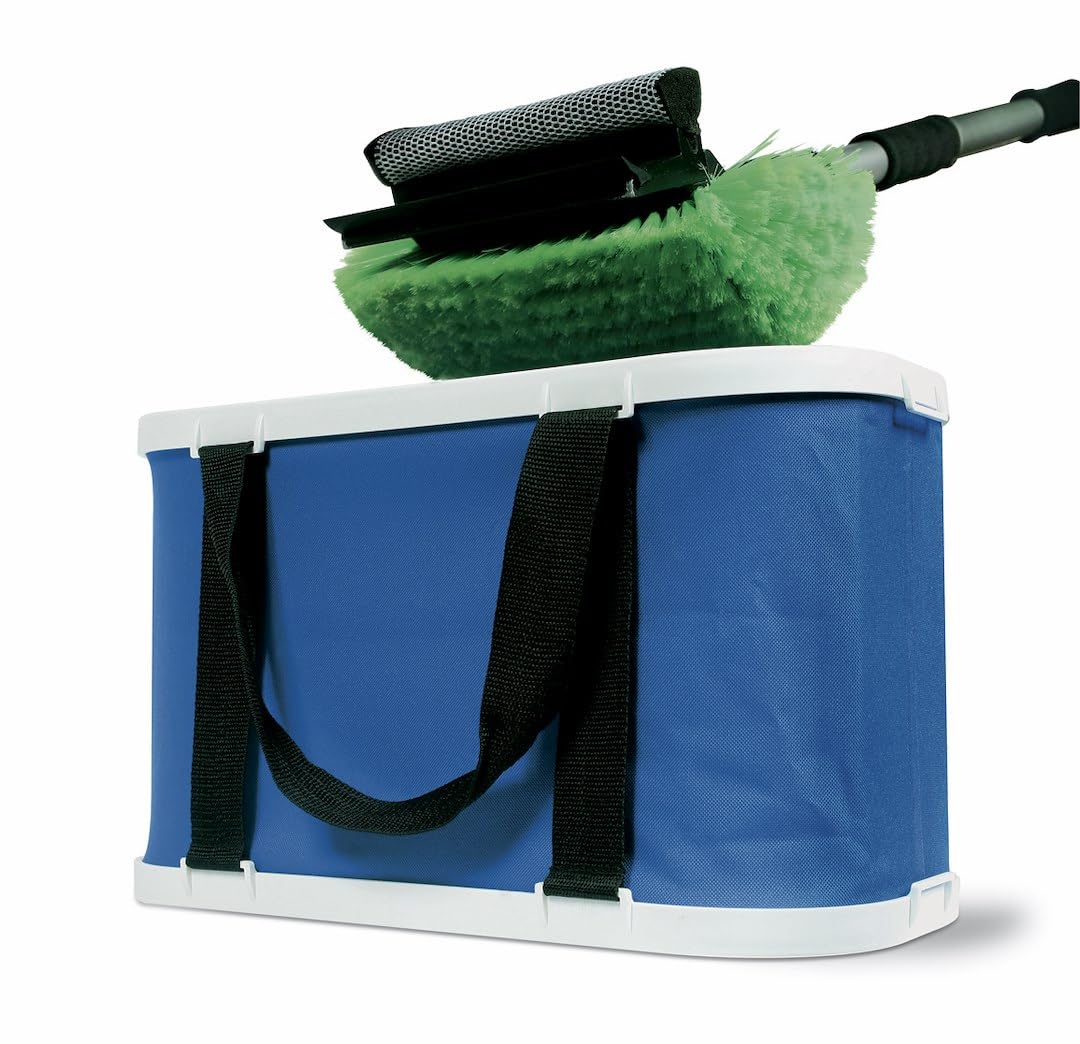 Camco Wash Bucket Rectangular Collapsible with Zippered Storage Case - Ideal For Large Wash Brushes, Perfect For Car, Truck, Boat and RV Washing, Easy Storage After Each Use -Holds 5 Gallons (42973)