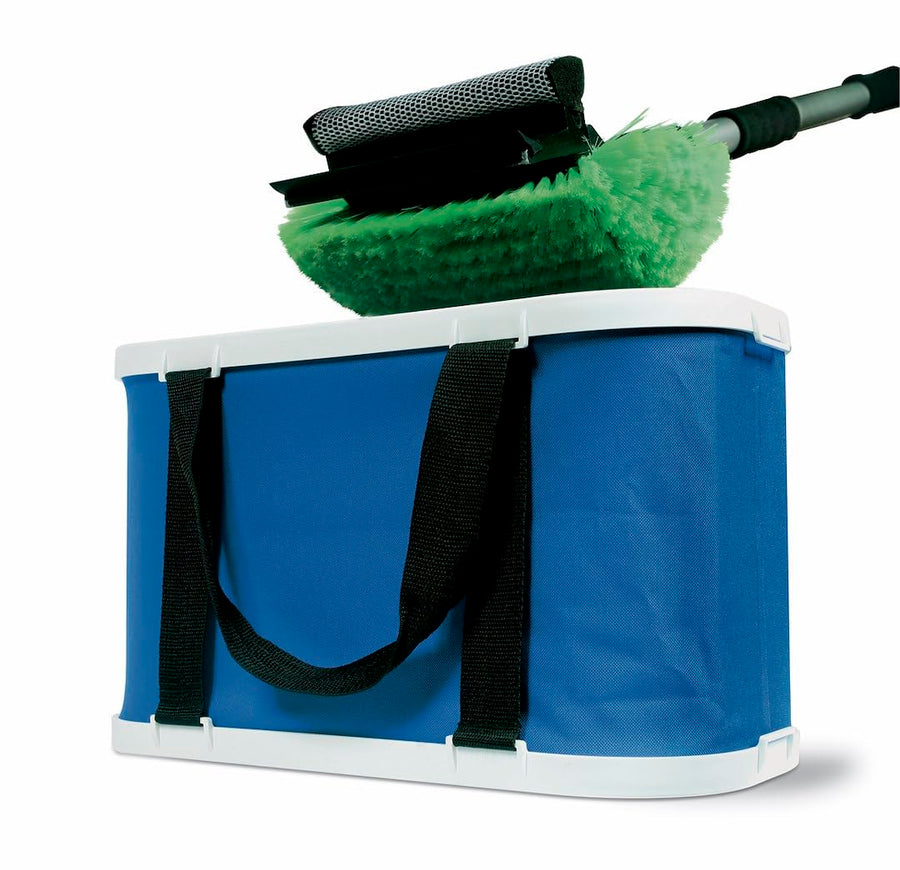 Camco Wash Bucket Rectangular Collapsible with Zippered Storage Case - Ideal For Large Wash Brushes, Perfect For Car, Truck, Boat and RV Washing, Easy Storage After Each Use -Holds 5 Gallons (42973)