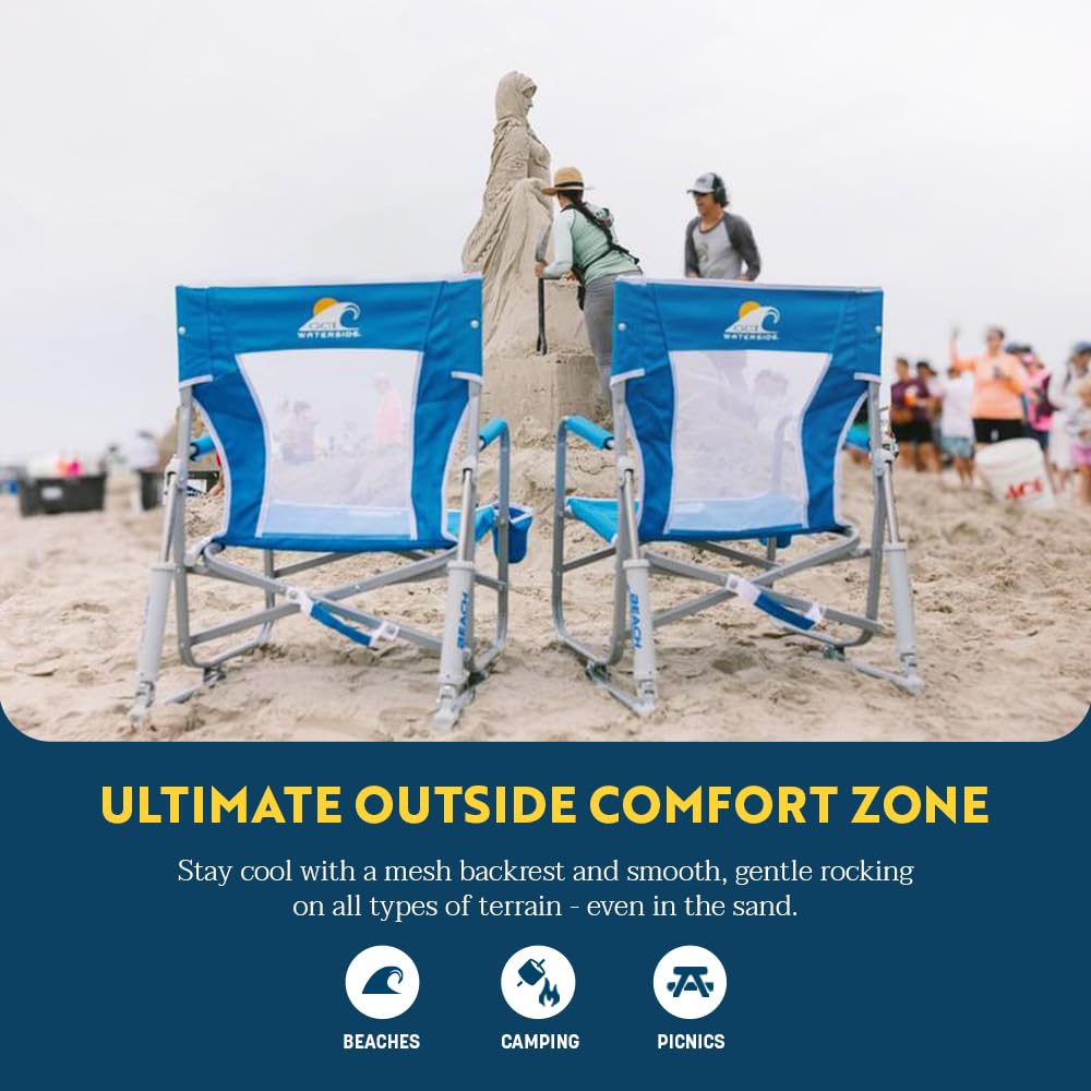 GCI Outdoor Beach Rocker Folding Waterside Chair & Portable Rocking Chair, Saybrook Blue