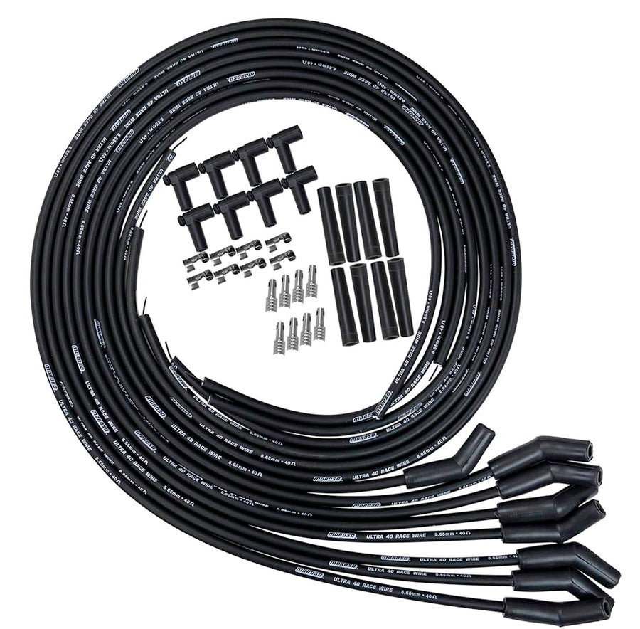 Ultra 40 Moroso 73853 Black 8.65mm Spark Plug Wires, Use w/Individual Coils and 135 Degree Plugs