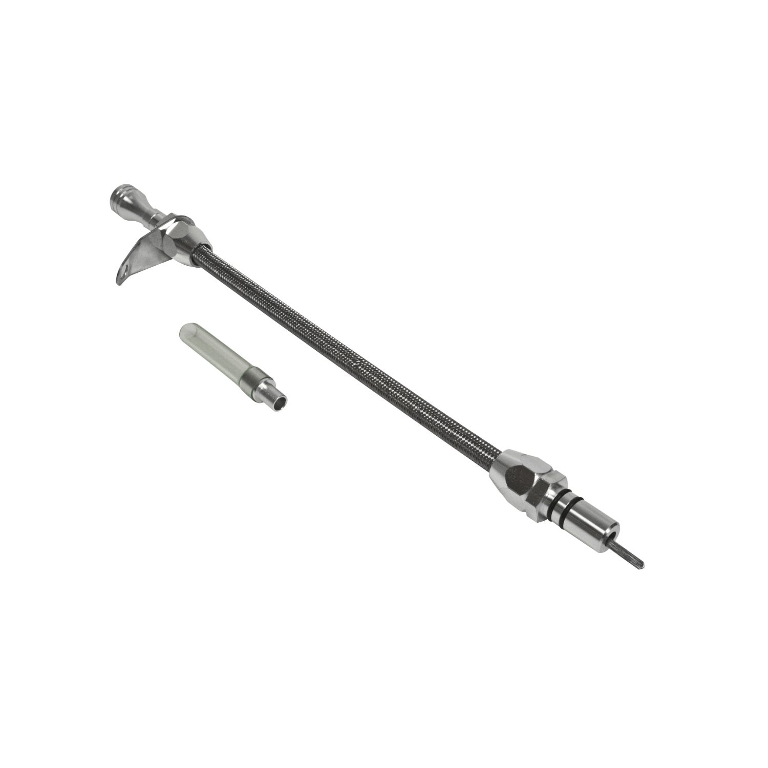 B&M Braided Aluminum 22165 Bell Housing Mount Transmission Dipstick for GM Turbo 350 Transmission
