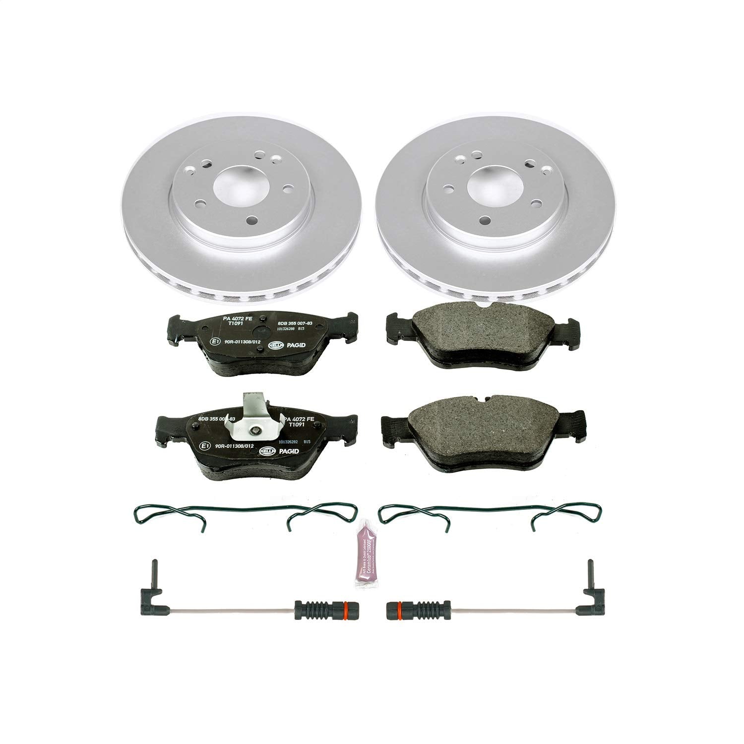 Power Stop ESK3047 Euro-Stop Front Brake Kit and 2 Front Sensor Wires For Mercedes-Benz C230, Mercedes-Benz C280, Mercedes-Benz E300, Mercedes-Benz SLK230 [Model Specific]