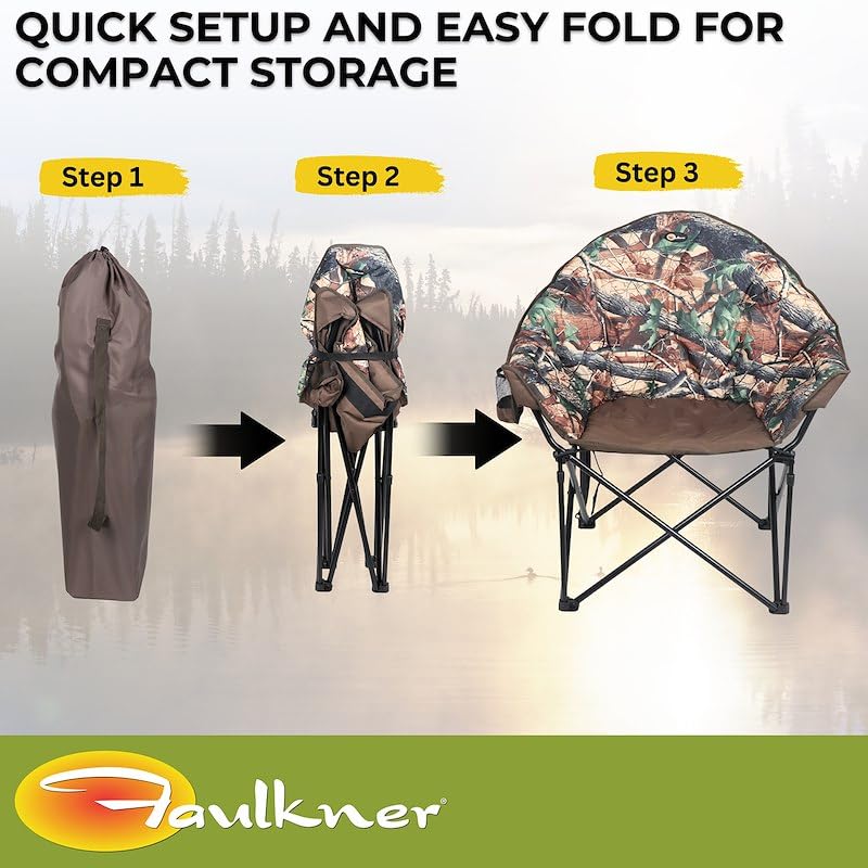 Big Dog Faulkner Bucket Chair Camouflage Foldable Oversized Camping Chair with Cup Holder and Carry Bag 300 lb Capacity Padded Steel Frame 34.3 Inches Wide