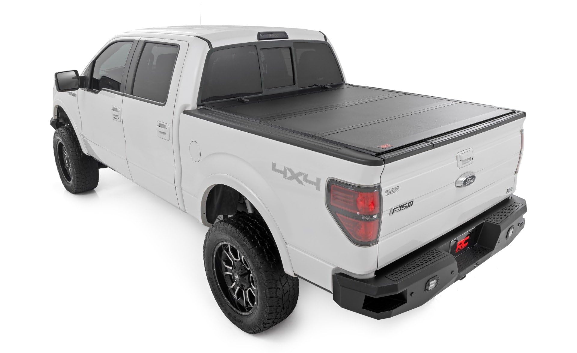 Rough Country Hard Tri-Fold Truck Bed Flip Up Tonneau Cover for Ford F-150 (2004-2014) - Fits 5'7" (66.0-67.0") Bed, All-Weather, Flush Aluminum Panels
