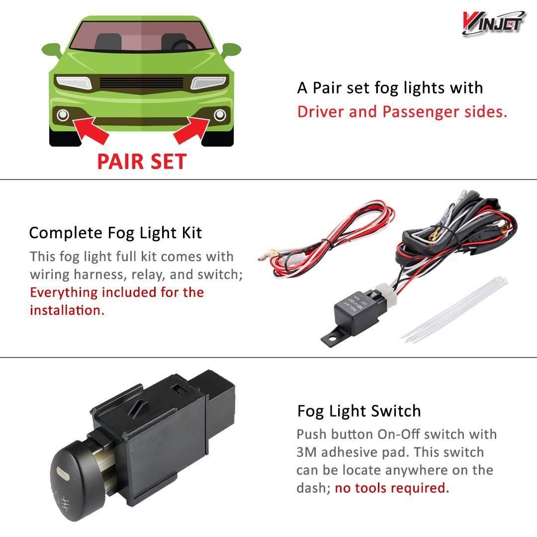 Winjet Driving Fog Lights Compatible with Toyota [2000 2001 2002 2003 2004 2005 2006 Tundra] [2001-2007 Sequioa] + Switch + Wiring Kit