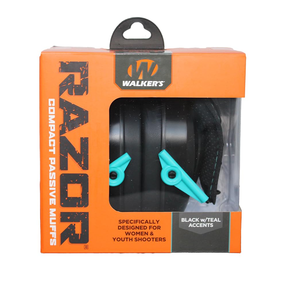 Walker's Noise-Blocking Compact Passive Youth & Women's Hunting Gun Range Shooting Hearing Protection Muff, Comfort Headband w/Metal Wire Frame, Teal