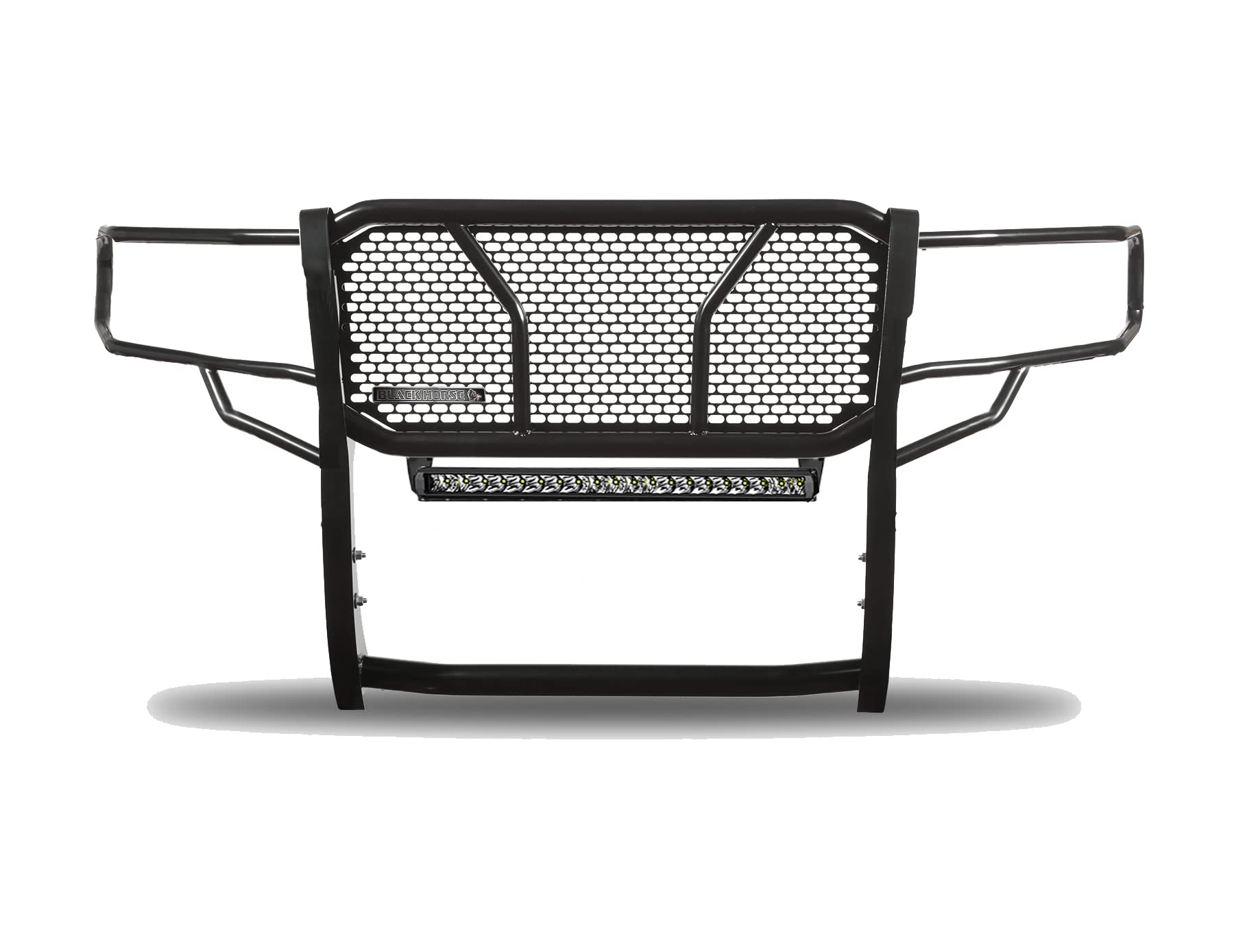 Heavy Duty Black Horse RUGGED Grille Brush Bumper Guard Modular Black Come With Single Row LED Light Compatible with 2014-2018 GMC Sierra 1500|2019-2022 GMC Sierra 1500 Limited-RU-GMSI14-B-K2