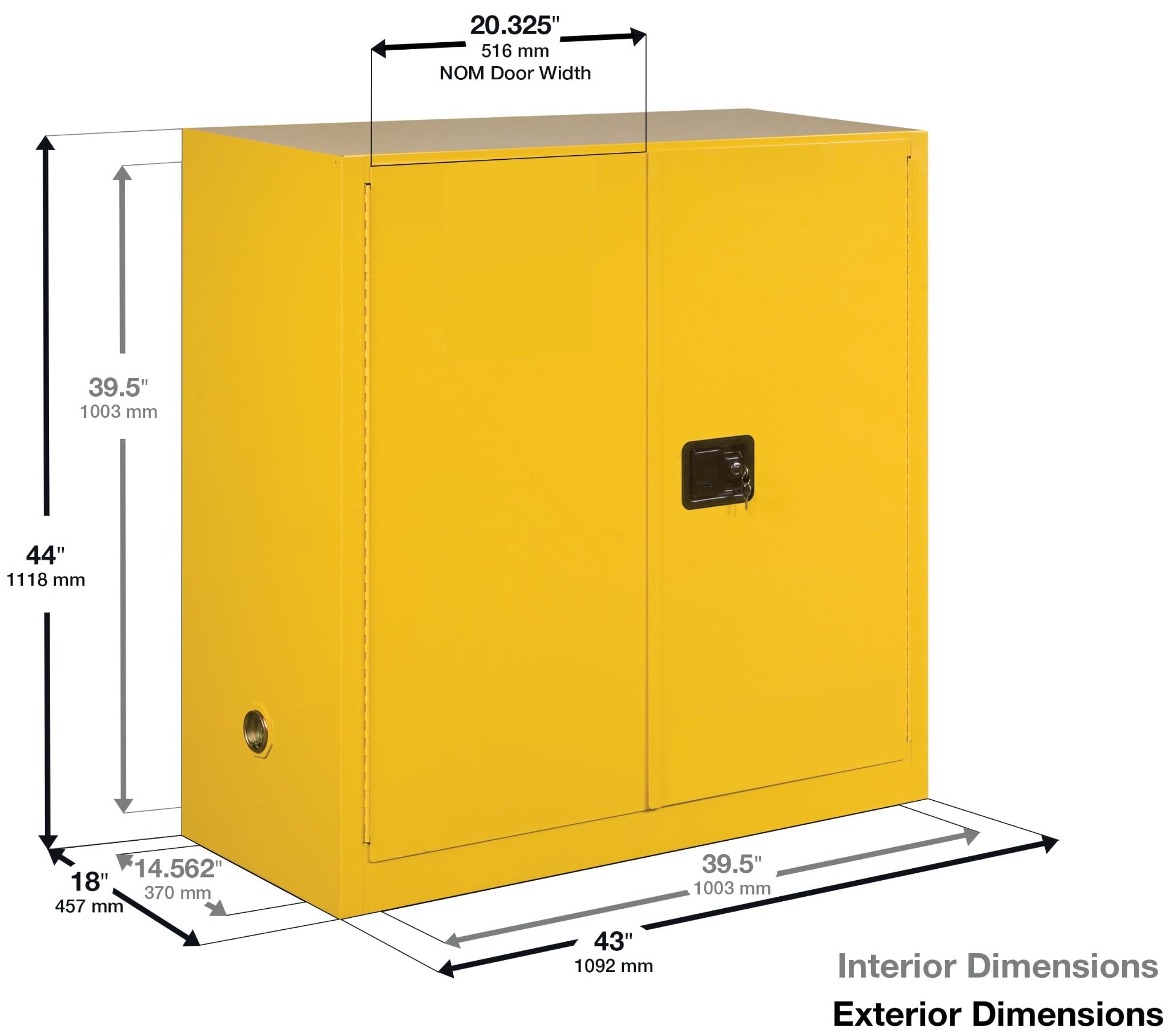 Justrite 40 Gallon Sliding Door Self Close Paint and Ink Safety Cabinet, 18 Gauge Steel, 3 Shelves, 43" x 44" x 18", 1 Door Combustibles Cabinet, Made in The USA, Red, 893091