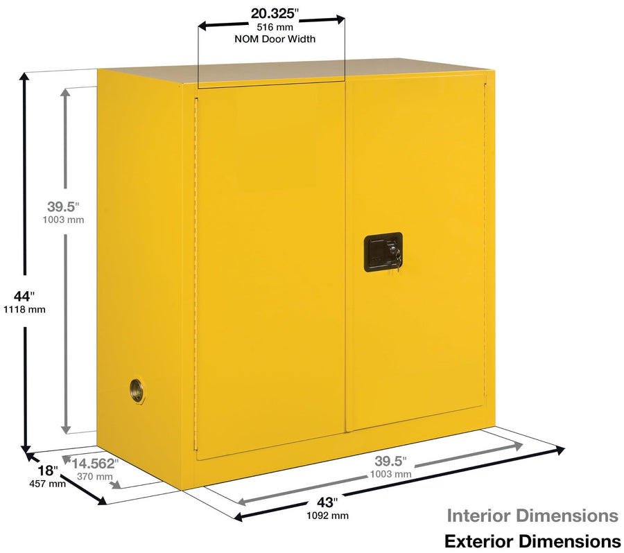 Justrite 40 Gallon Sliding Door Self Close Paint and Ink Safety Cabinet, 18 Gauge Steel, 3 Shelves, 43" x 44" x 18", 1 Door Combustibles Cabinet, Made in The USA, Red, 893091