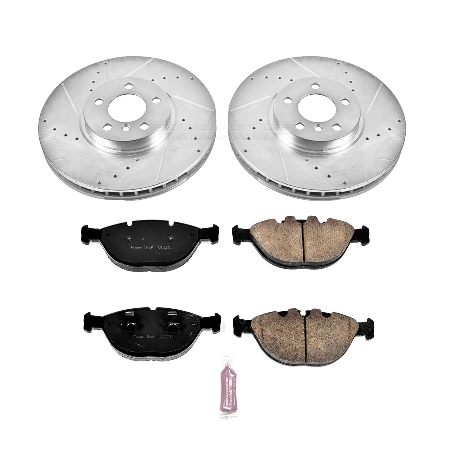 Power Stop K956 Z23 Carbon Fiber Brake Pads Front with Drilled & Slotted Brake Rotors Kit For BMW X5 2002-2003, BMW X5 2005-2006 [Model Specific]