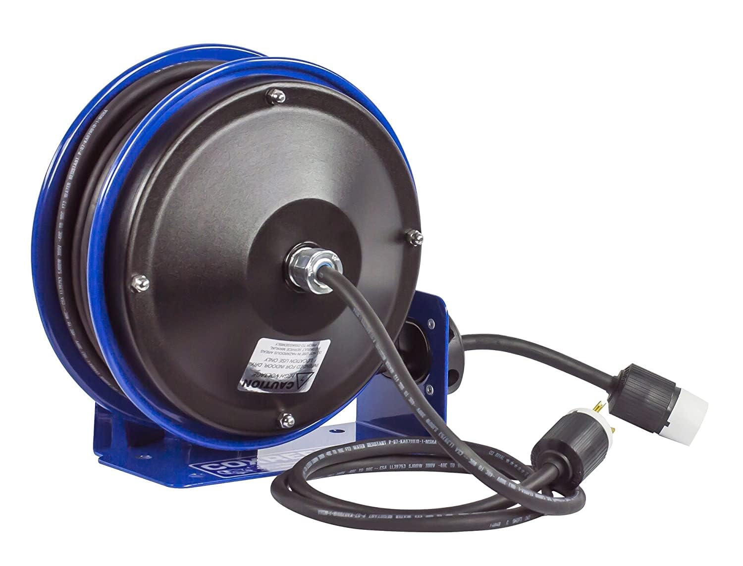 PC10-3012-A Coxreels Compact Power Cord Reel, PC10 Series 12/3 x 30’ Single INDL - Space-Saving Design with Easy-Access Cover and Spring Motor - Heavy-Duty Steel Construction, Made in the USA, Blue