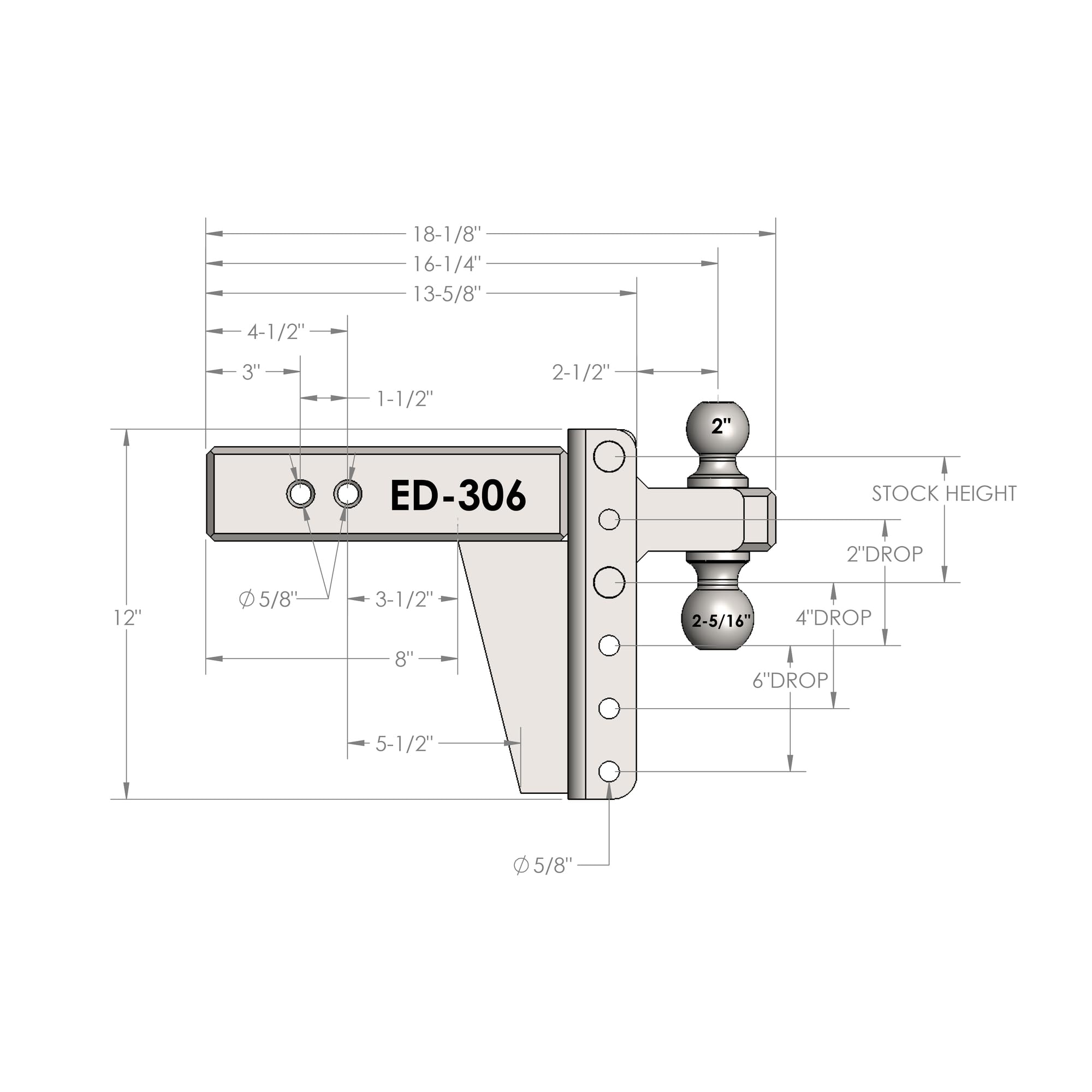ED306 Bulletproof Hitches Drop Hitch Receiver: 3 Inches Adjustable
